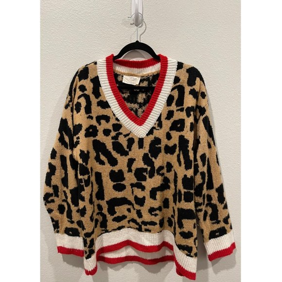 HYPED UNICORN Leopard V-Neck Oversize Sweater - Picture 5 of 7